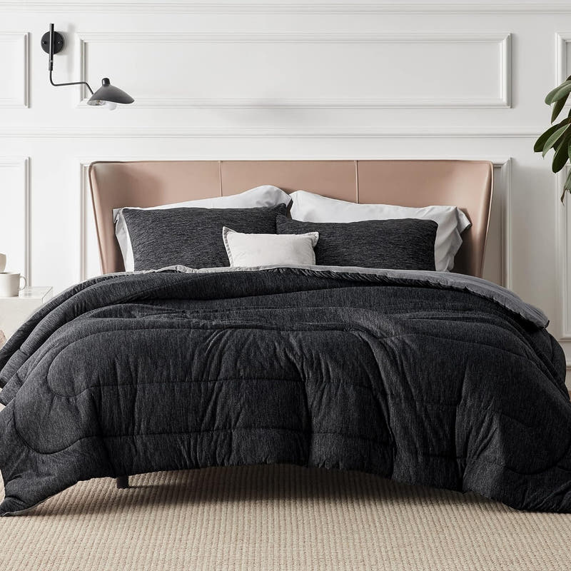 Juego de edredón: juego de cama cálido y refrescante, reversible en color negro carbón para todas las estaciones, 3 piezas, 1 edredón tamaño Queen (88" x 88") y 2 fundas de almohada (20" x 26")