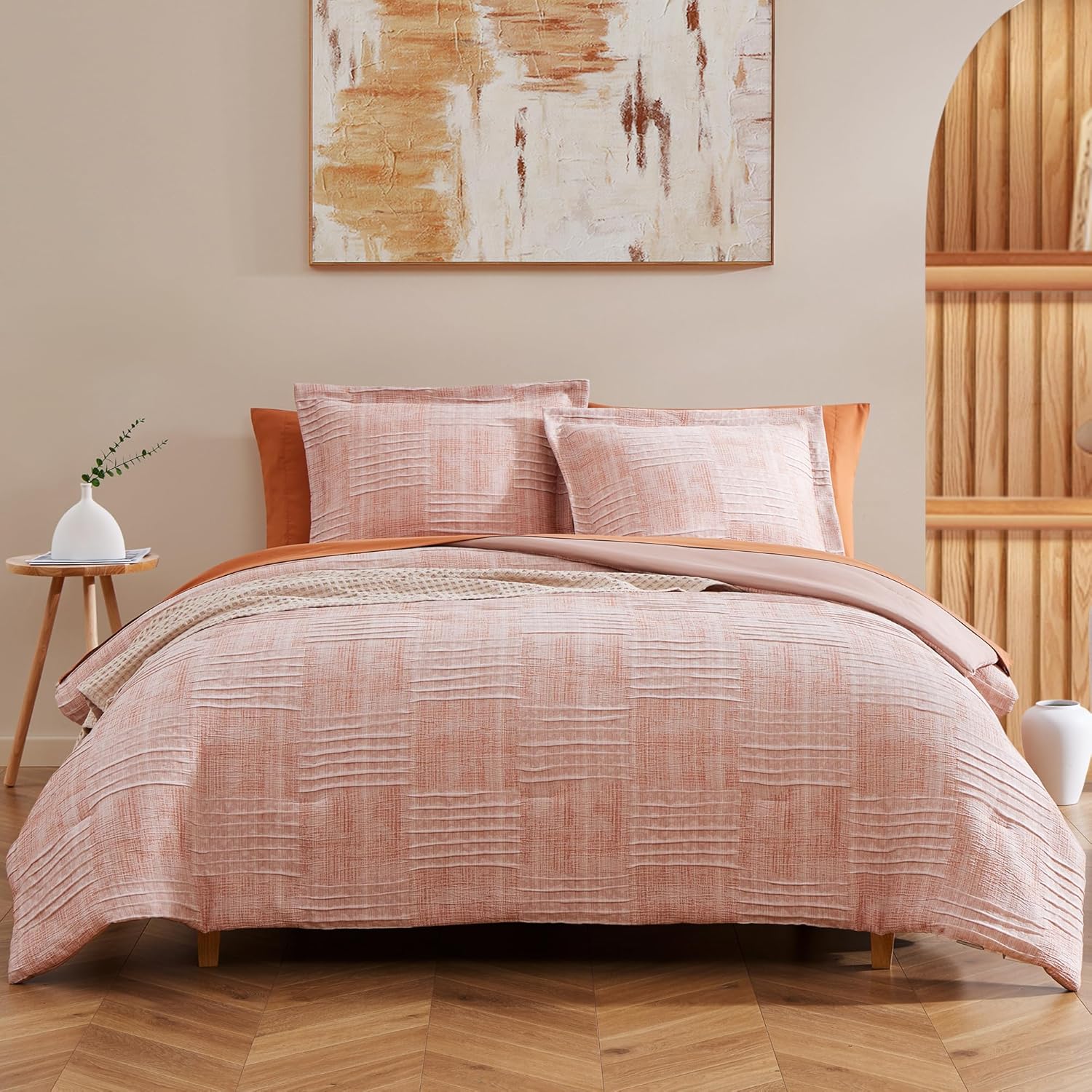 Dual-Tone Crinkle Bed in a Bag Set - 7 Pcs Textured Comforter Set