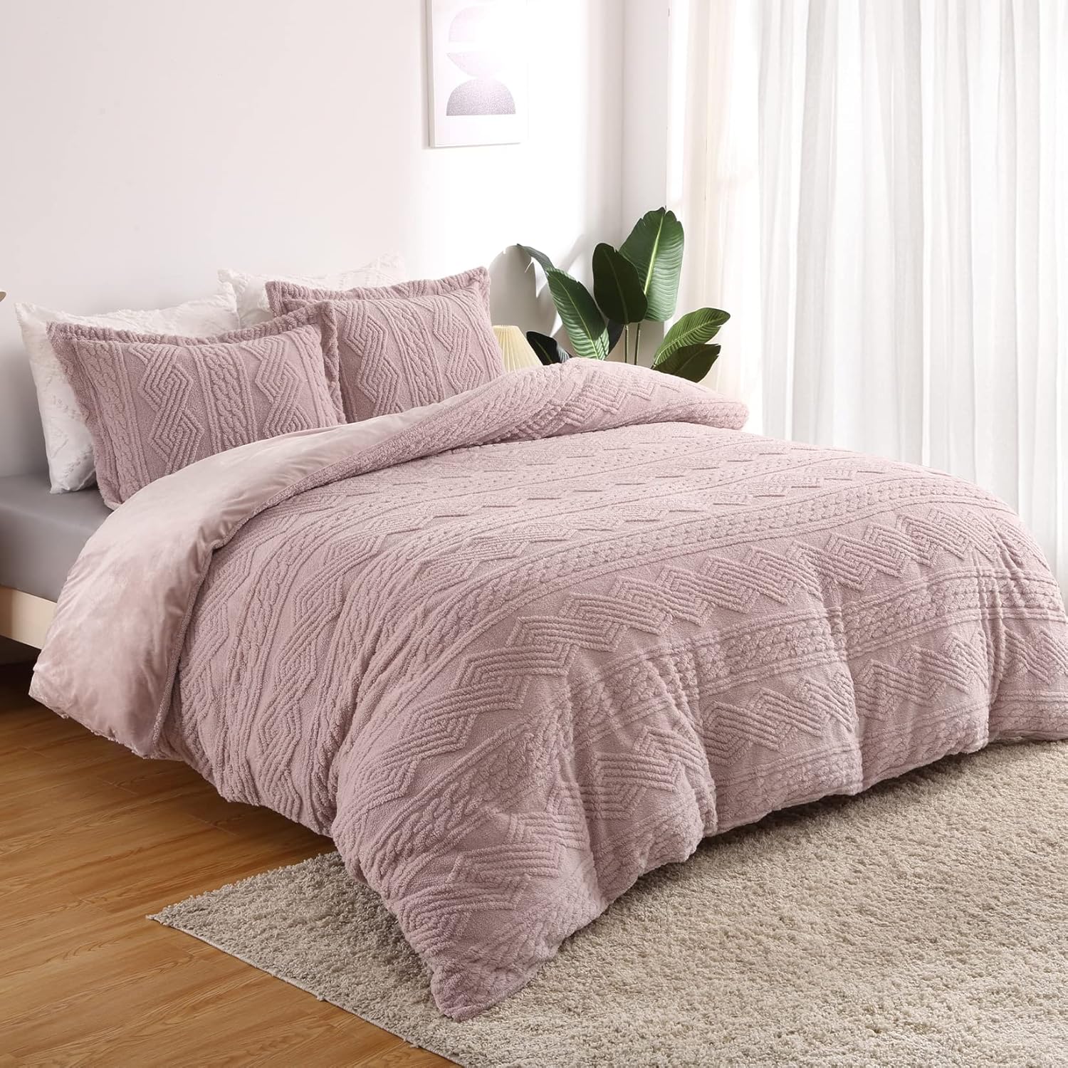 Fluffy Tufted Faux Fur Duvet Cover Set - 3 Pcs. Shaggy Fuzzy Sherpa