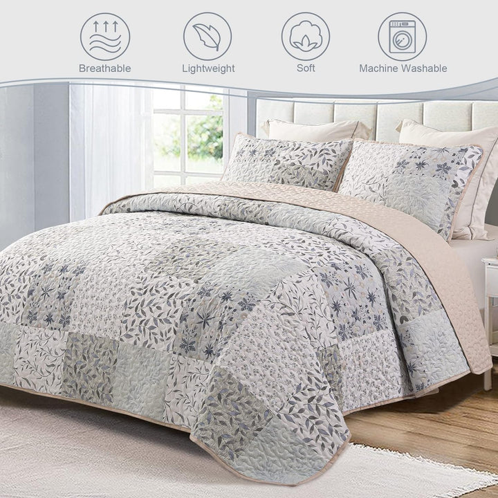 Juego de edredón bohemio con patchwork floral reversible: 3 piezas para todas las estaciones