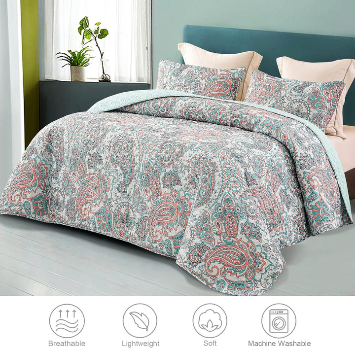 Juego de edredón reversible Paisley Boho: juego de colcha de 3 piezas para todas las estaciones