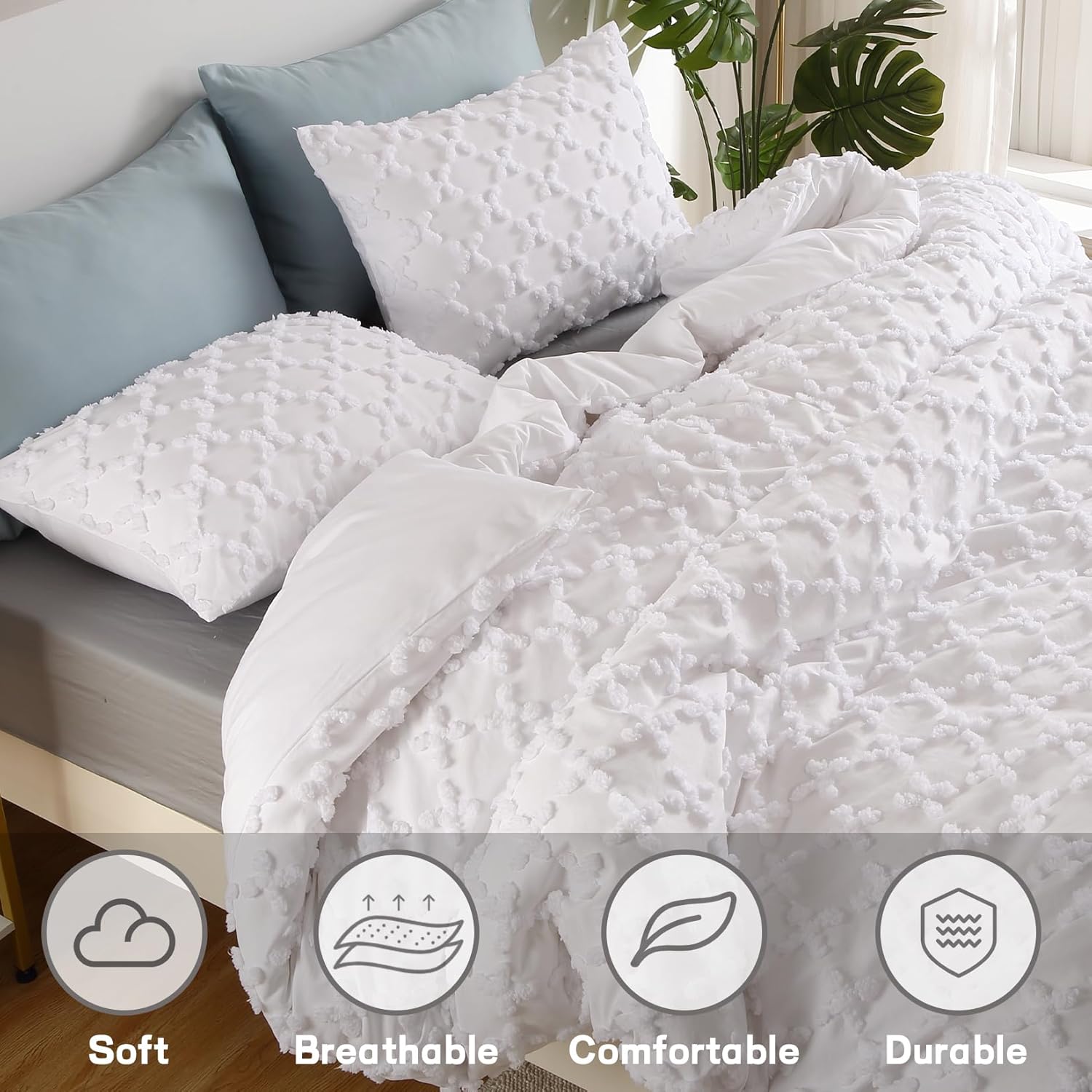 Bohemian Duvet Cover Set - 3 Pcs. All Season Tufted Embroidery