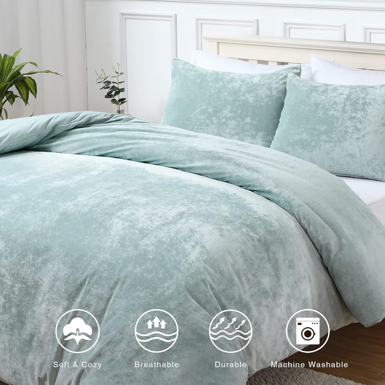 Velvet Duvet Cover Set - 3 Pcs. Luxury Soft Flannel