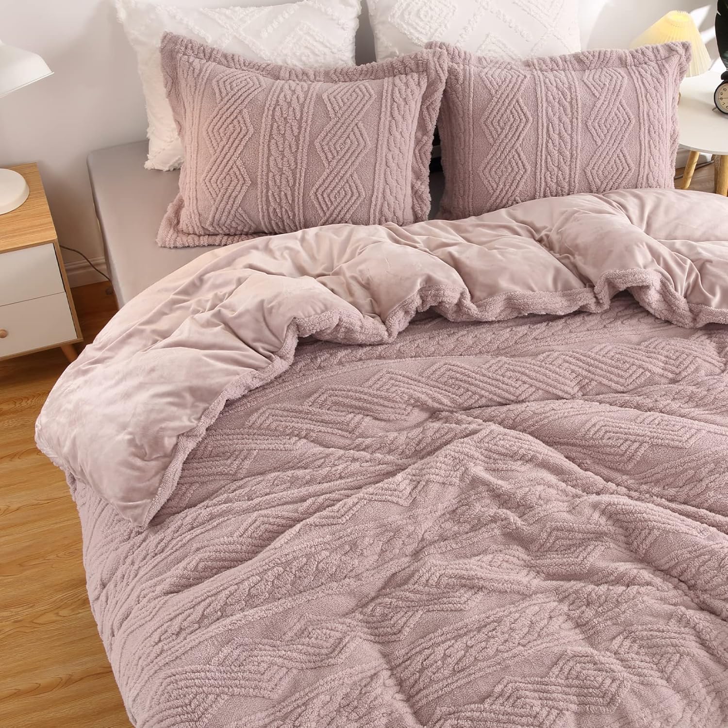 Fluffy Tufted Faux Fur Duvet Cover Set - 3 Pcs. Shaggy Fuzzy Sherpa