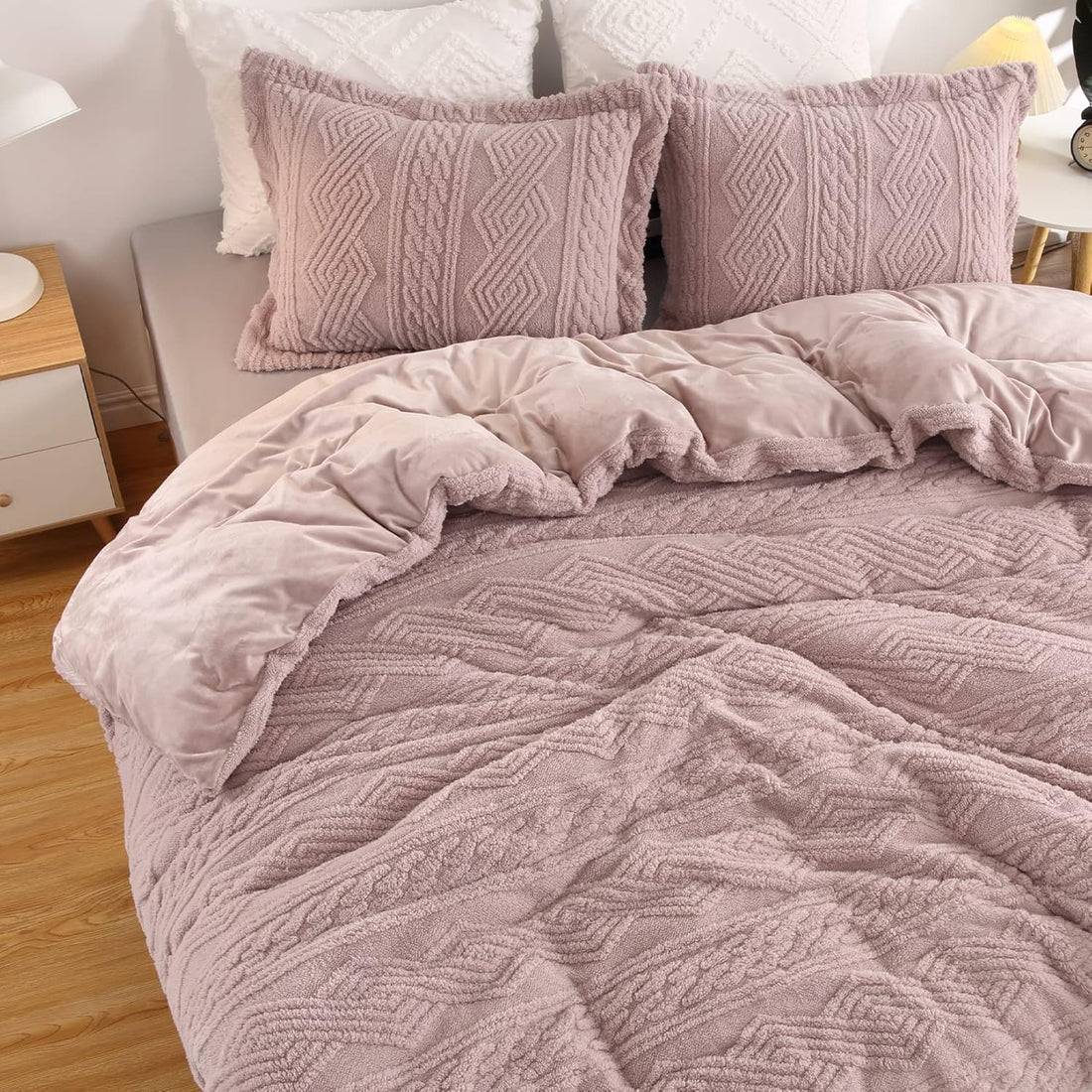 Fluffy Tufted Faux Fur Duvet Cover Set - 3 Pcs. Shaggy Fuzzy Sherpa
