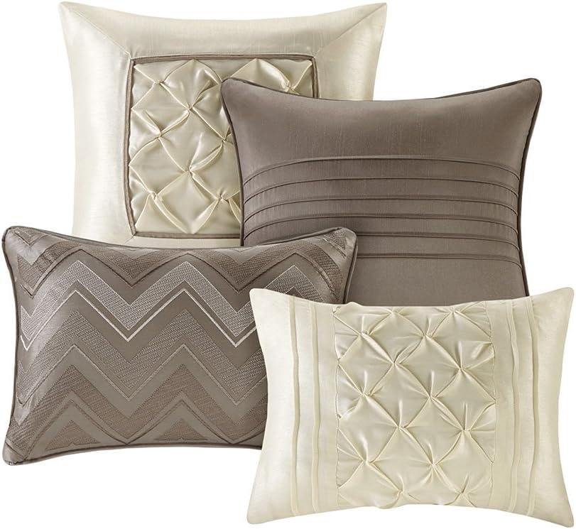 Luxe Faux Silk Tufted Diamond Room in a Bag Set - 24 Pcs. with Matching Curtains, Decorative Pillows