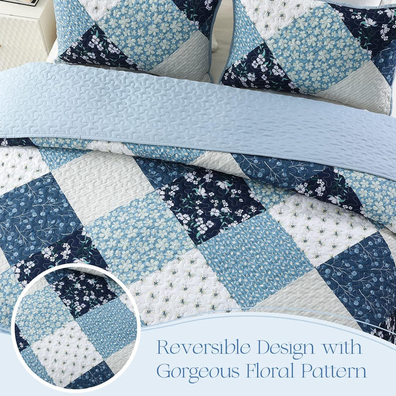 Juego de edredón reversible con diseño de patchwork bohemio y flores: juego de cama de 3 piezas para todas las estaciones