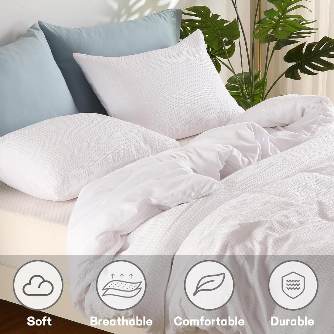 Waffle Weave Duvet Cover Set - 3 Pcs. Textured & Breathable