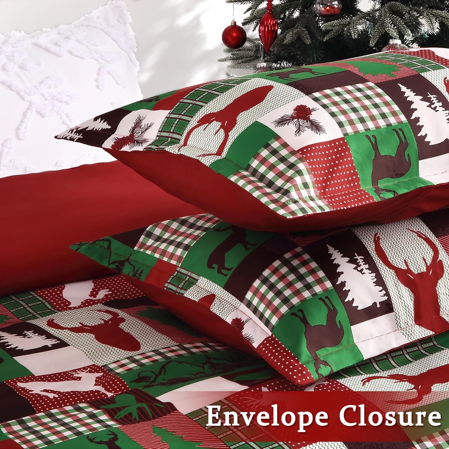 Christmas Duvet Cover Set - 3 Pcs. Reindeer Multi-Colored Patchwork