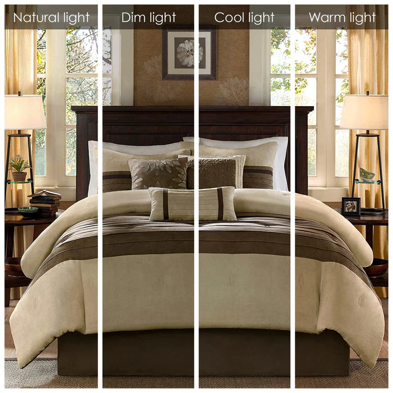 奢华绒面革条纹床品袋装 - 7 件，含配套枕套、床裙