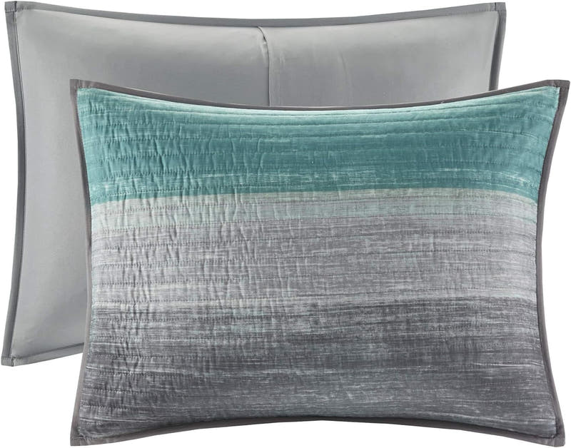 Juego de cama acolchado reversible a rayas en una bolsa de 8 piezas con juego de sábanas y almohada decorativa