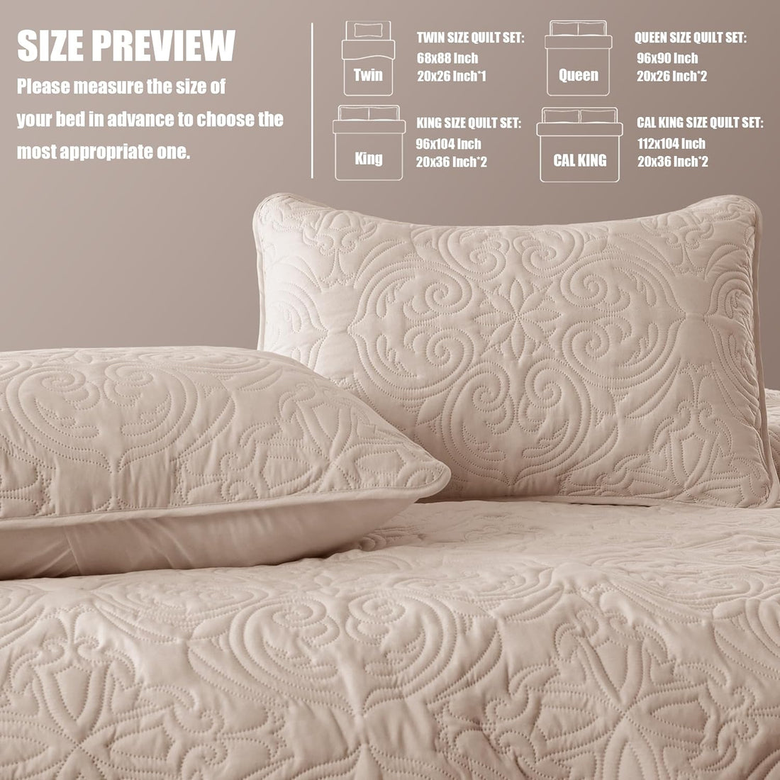 Reversible Damask Vintage Style Quilt Set - 3 Pcs All Season Coverlet Set