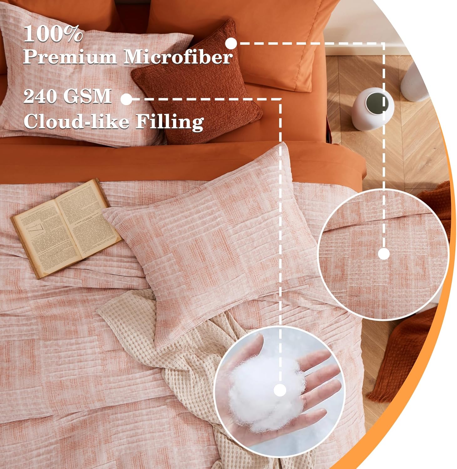 Dual-Tone Crinkle Bed in a Bag Set - 7 Pcs Textured Comforter Set