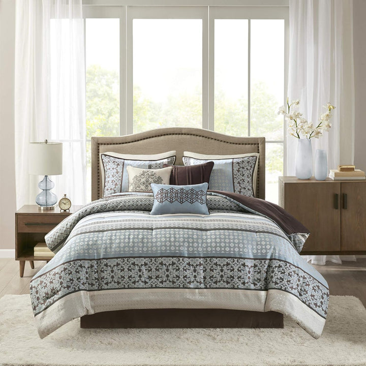 Luxe Jacquard with Damask Design Bed in a Bag Set - 7 Pcs. with Matching Shams, Bed Skirt