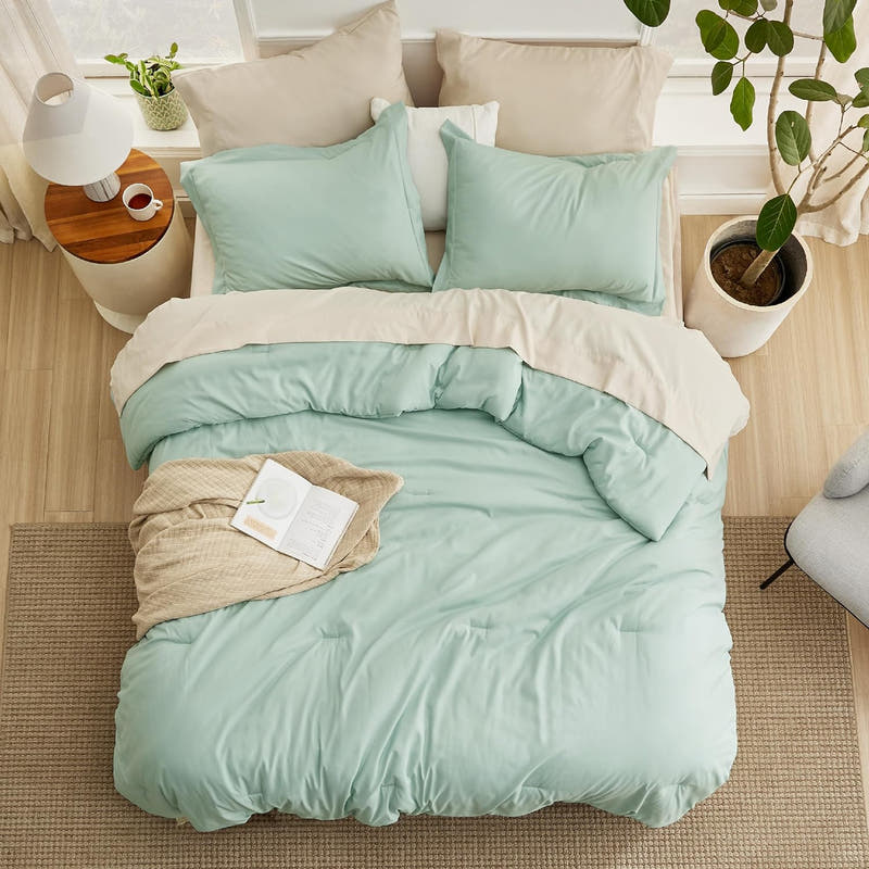 Juego de cama en bolsa de dos tonos: juego de cama moderno de 7 piezas con diseño en contraste