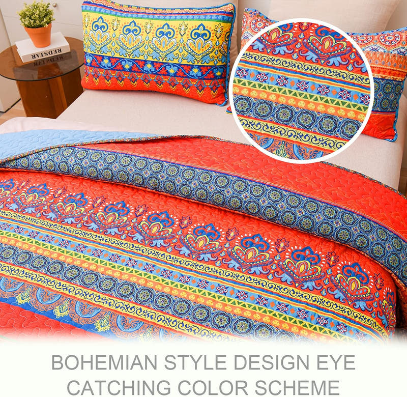 Juego de edredón reversible ultra suave con estampado bohemio, 3 piezas, bohemio para todas las estaciones