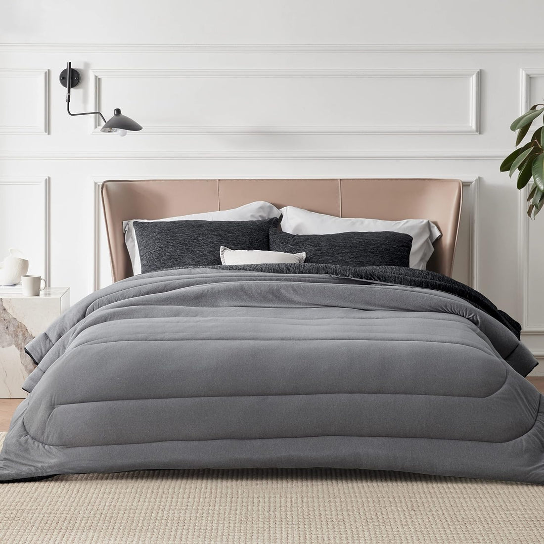Comforter Set - Cooling and Warm Bed Set, Charcoal Black Reversible For All Season, 3 Pieces, 1 Queen Size Comforter (88"x88") and 2 Pillow Cases (20"x26")