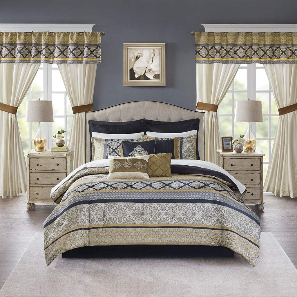 Luxe Set-Satin Elegant Room in a Bag Set - 24 Pcs. with Matching Curtains, Decorative Pillows