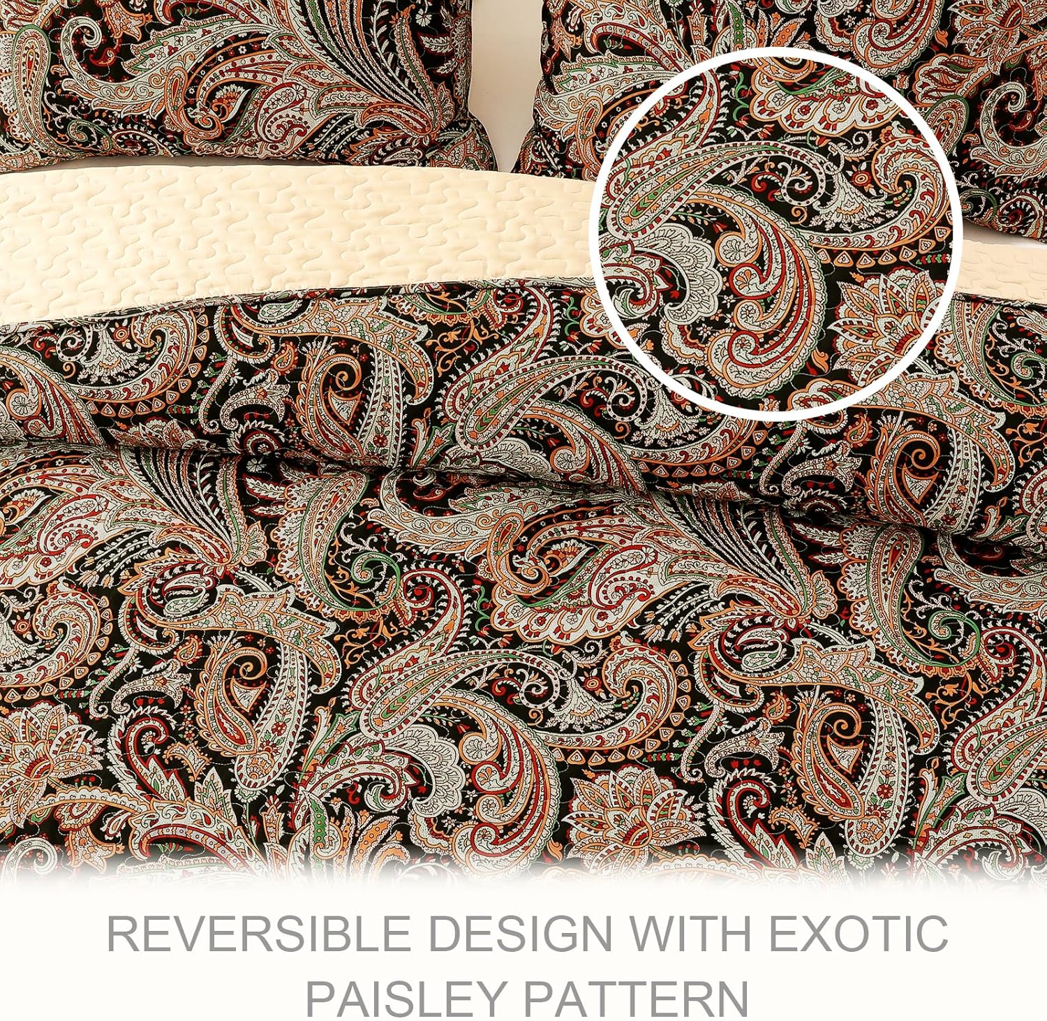 Reversible Paisley Boho Quilt Set - 3 Pieces Paisley All Season Bedspreads
