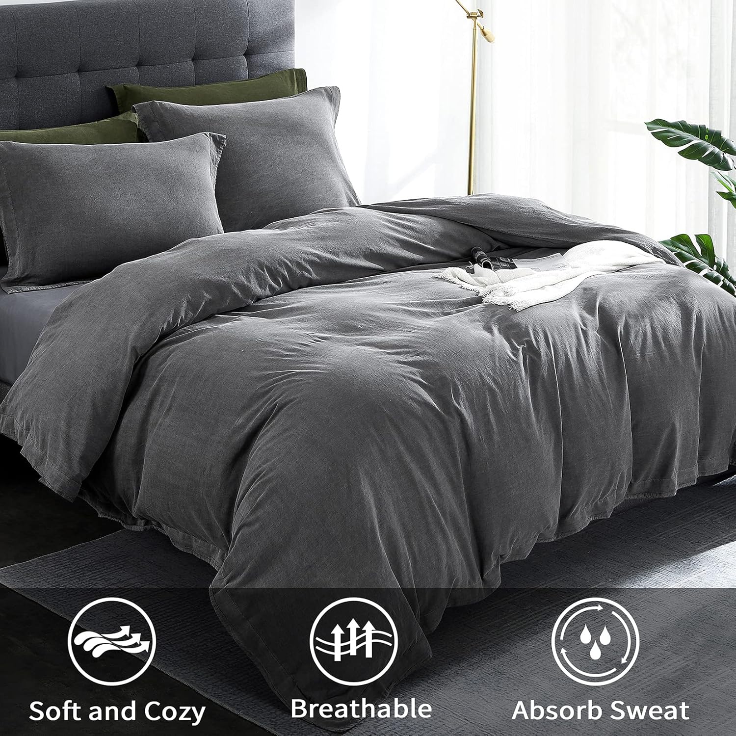 Ultra Soft Stone Washed Cotton Duvet Cover Set - 3 Pcs.