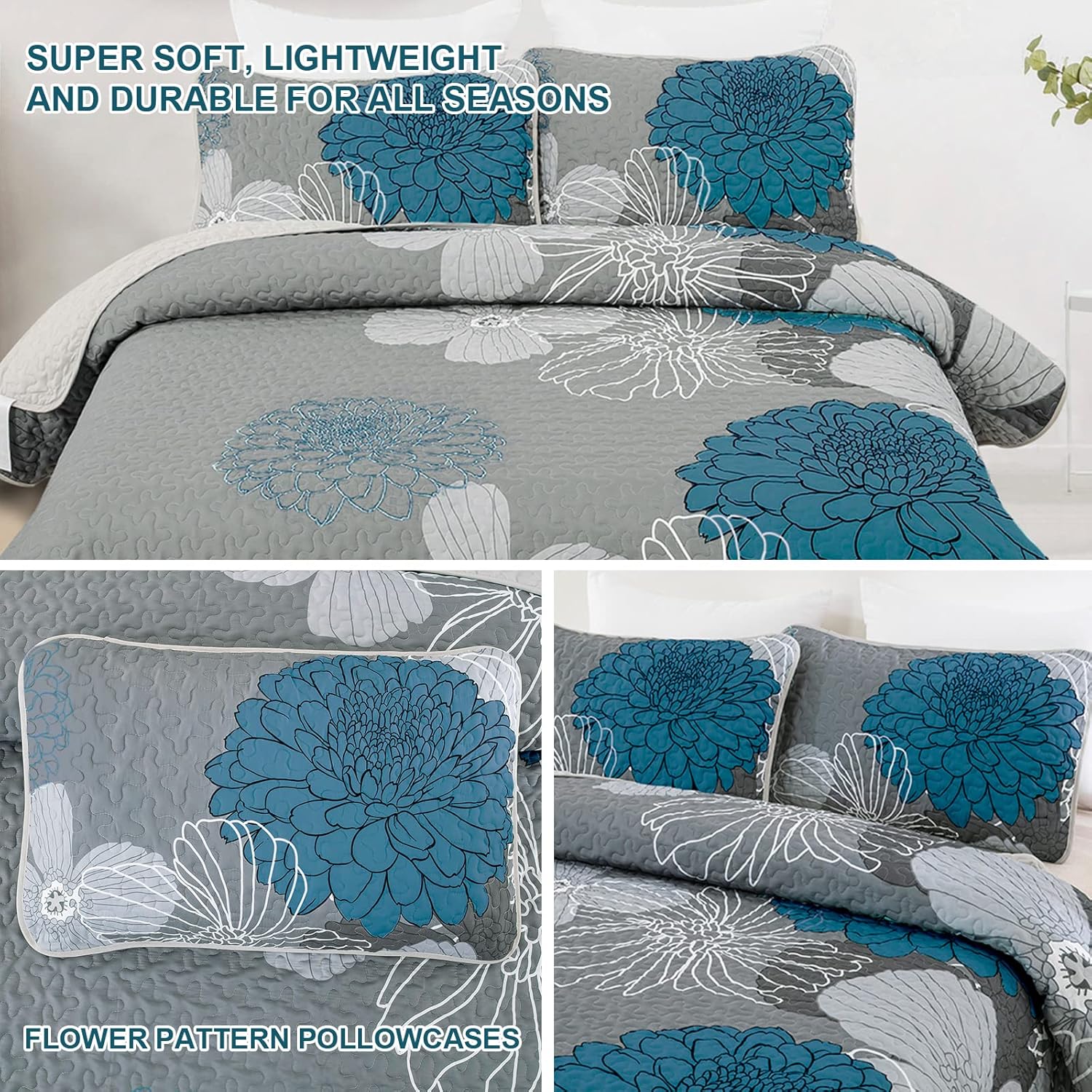 Lightweight Floral Boho Quilt Set - 3 Pcs All Season Bedspread