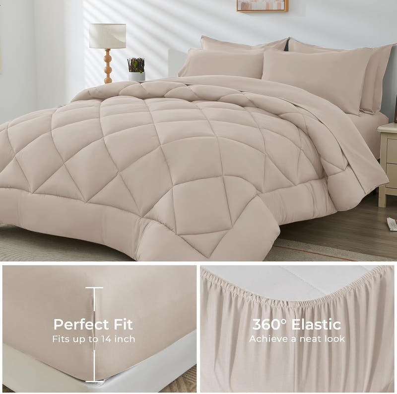 Juego de cama reversible moderno en una bolsa: juego de 7 piezas de edredón ultra suave