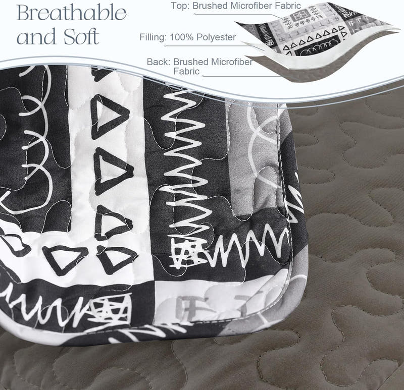 Juego de edredón bohemio geométrico con patchwork reversible: juego de colcha de 3 piezas para todas las estaciones