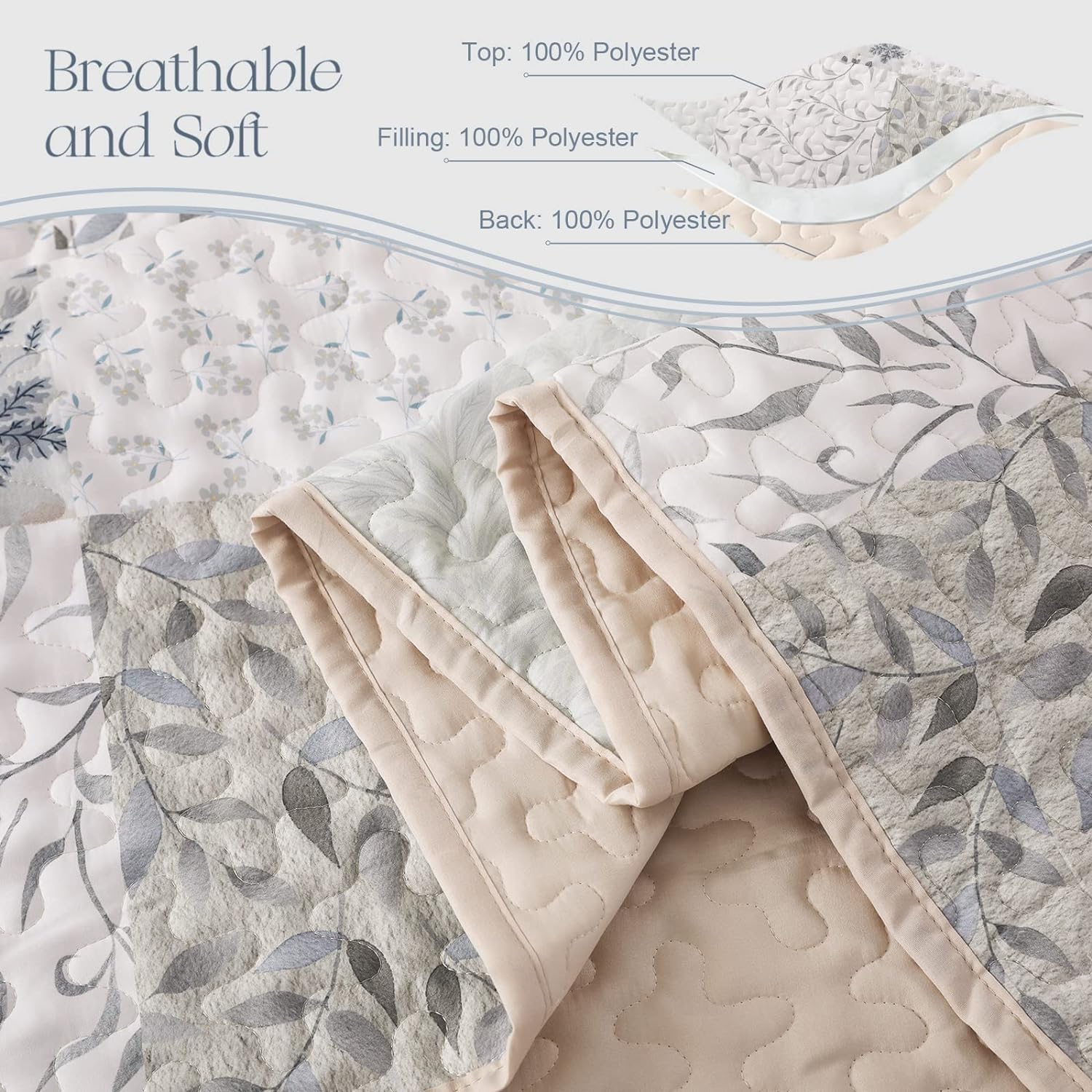 Juego de edredón bohemio con patchwork floral reversible: 3 piezas para todas las estaciones