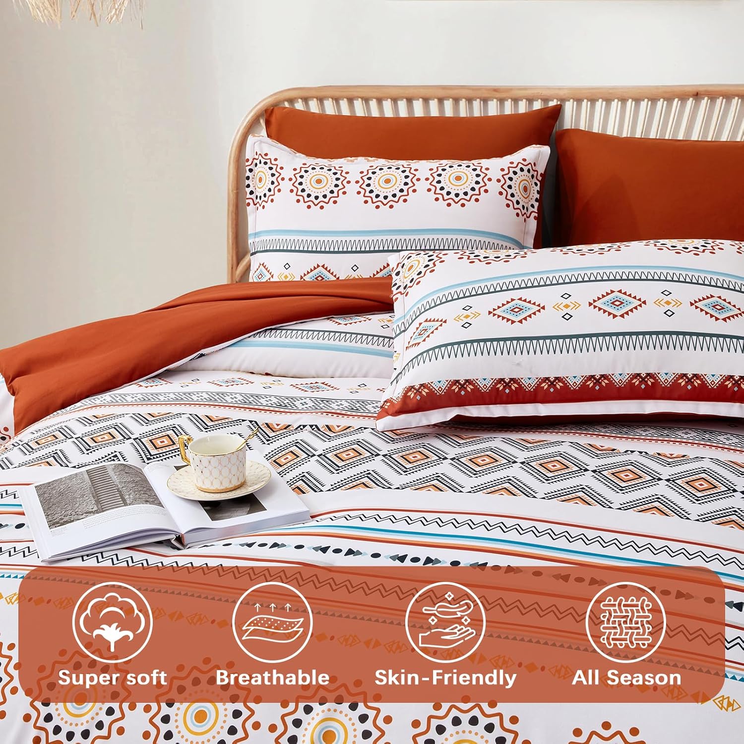 Boho Striped Bed in a Bag Set - 7 Pcs Microfiber Comforter Bedding Set