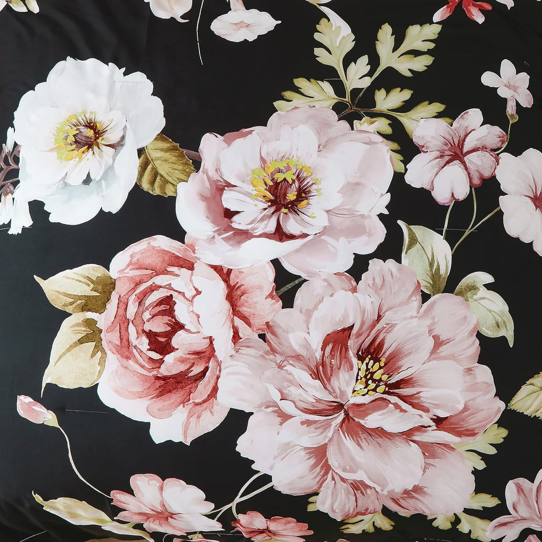 Juego de cama con estampado floral en una bolsa: juego de 7 piezas de edredón con estampado floral rosa