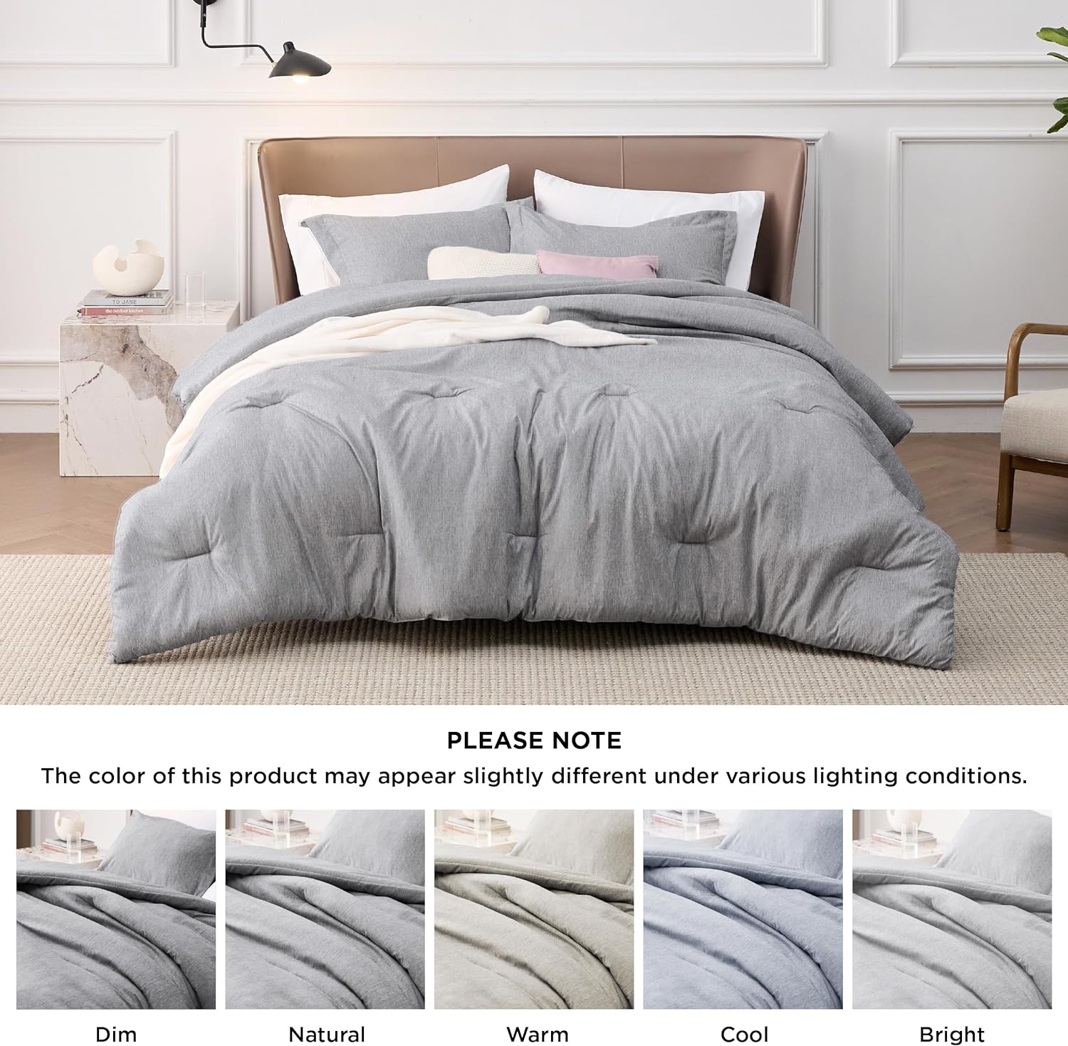 Grey Comforter Queen Size, Soft Bedding for All Seasons, Cationic Dyed Bedding Set, 3 Pieces, 1 Comforter (90"x90") and 2 Pillow Shams (20"x26"+2")