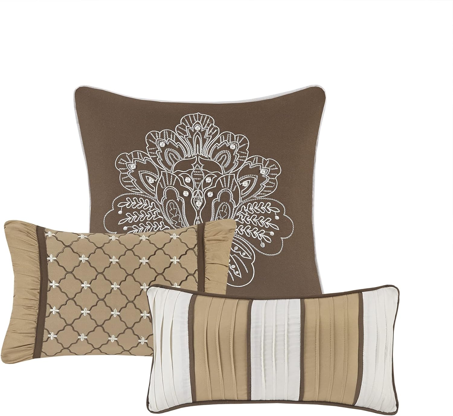 Juego de cama en bolsa de lujo con diseño de damasco y jacquard: 7 piezas con fundas de almohada y faldón de cama a juego