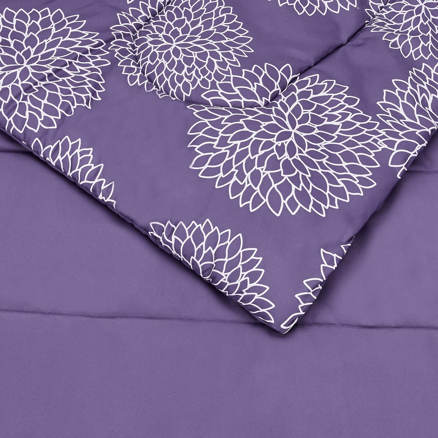 Full/Queen Comforter Set with Sheets, 5-Piece Purple Floral Bedding, Lightweight Microfiber Bed-in-a-Bag