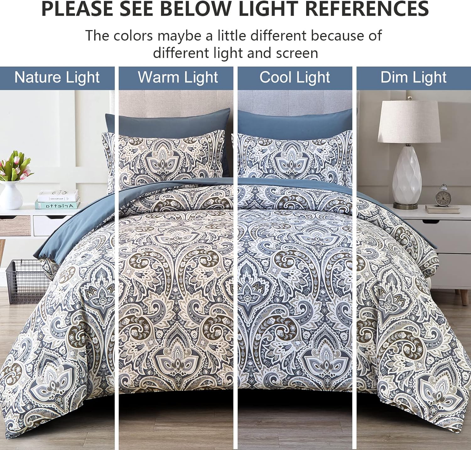 Paisley Pattern Bed in a Bag Set - 7 Pcs Blue Boho Comforter Set