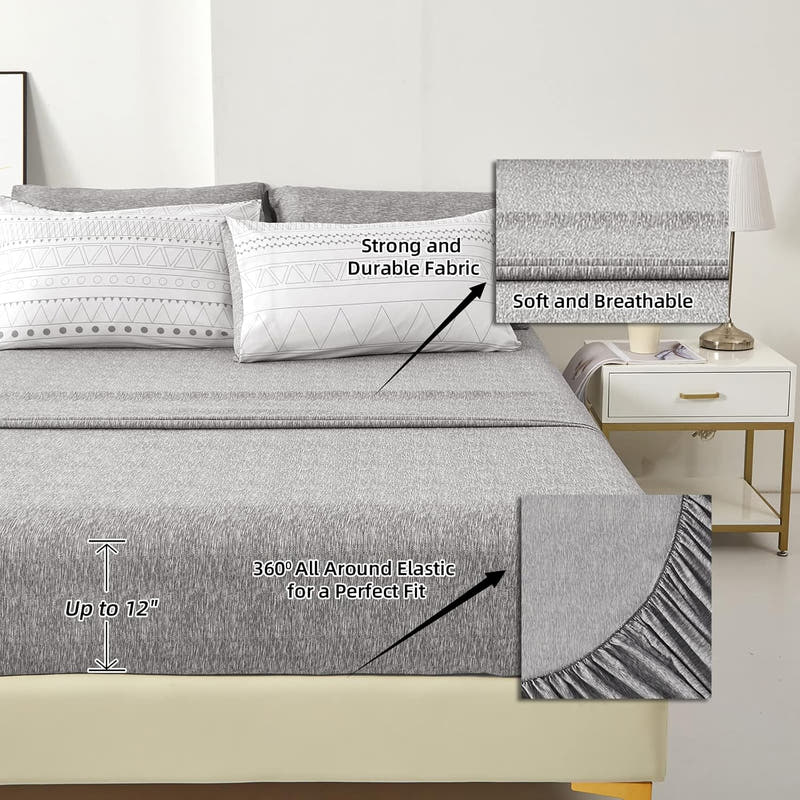 Juego de cama reversible bohemio moderno en una bolsa: juego de 7 piezas de edredón con rayas geométricas