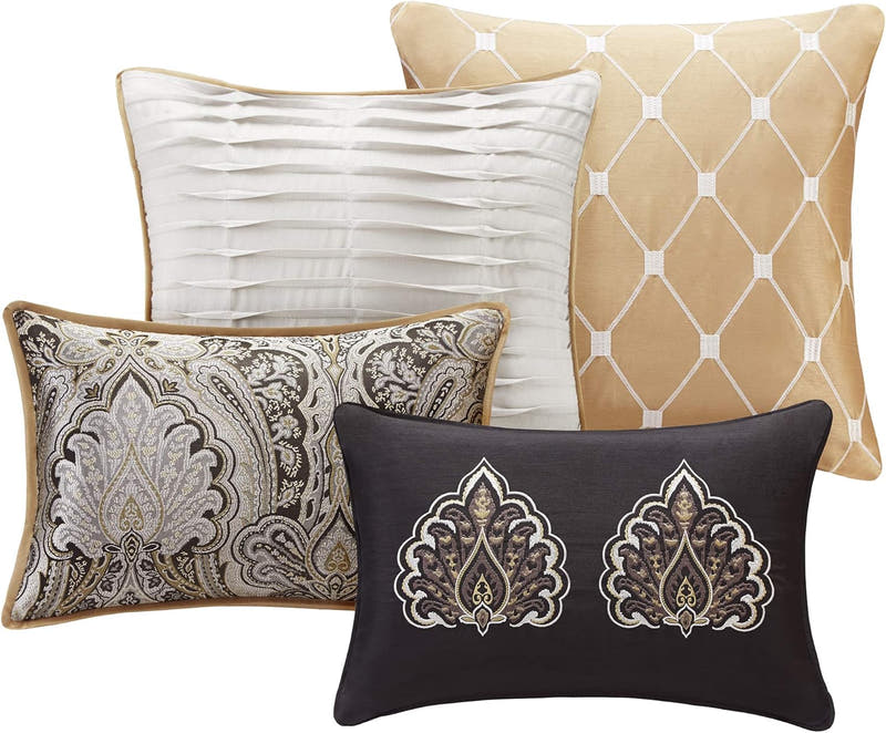 Conjunto de lujo: elegante conjunto de habitación en bolsa de satén, 24 piezas con cortinas y almohadas decorativas a juego