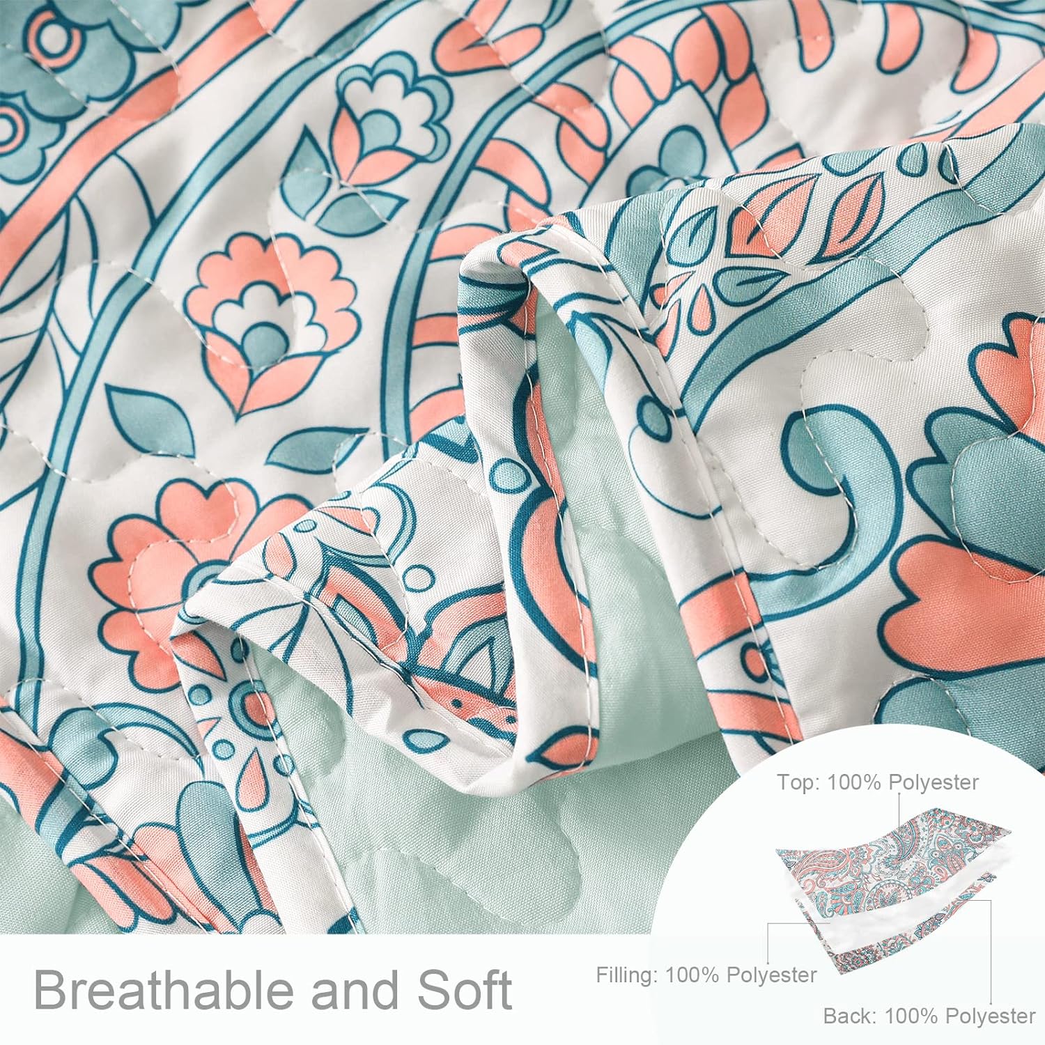 Reversible Paisley Boho Quilt Set - 3 Pcs All Season Bedspread Set