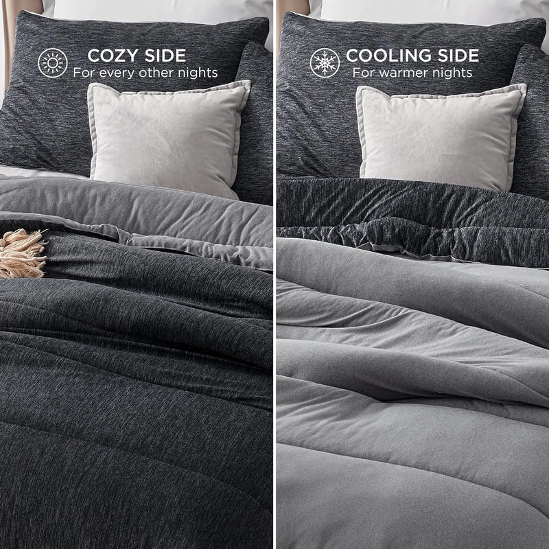Juego de edredón: juego de cama cálido y refrescante, reversible en color negro carbón para todas las estaciones, 3 piezas, 1 edredón tamaño Queen (88" x 88") y 2 fundas de almohada (20" x 26")