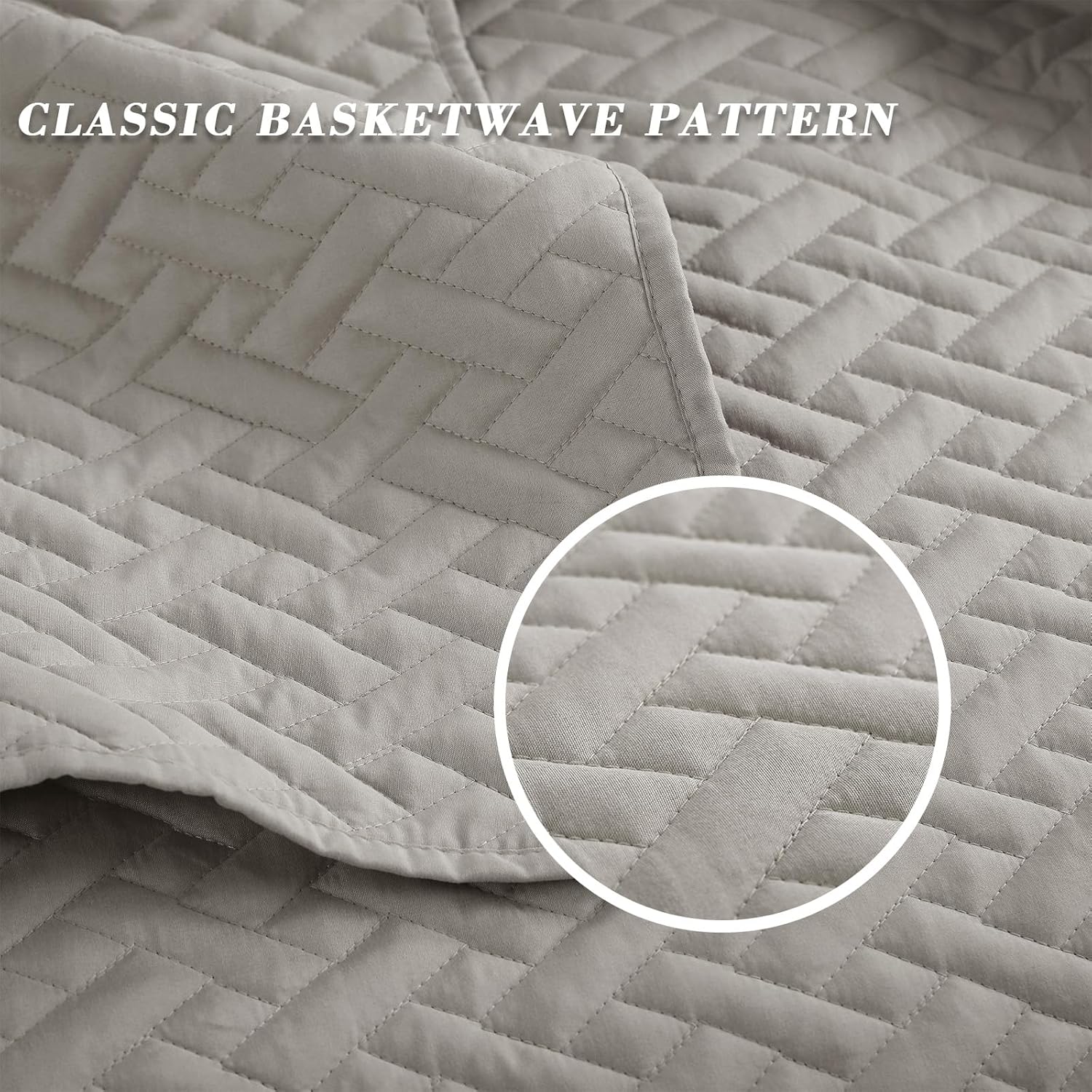 All Season Lightweight Basket Quilt Bedding Set - 3 Pcs. with Pillow Shams