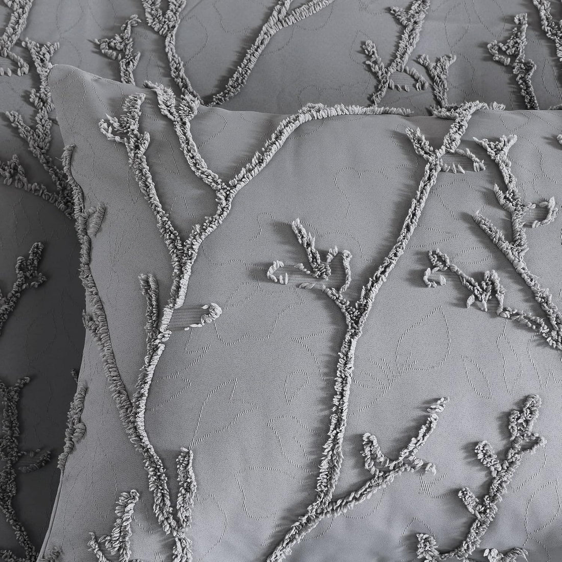 Embroidered Floral Duvet Cover Set - 3 Pcs. Chic Tufted Branches