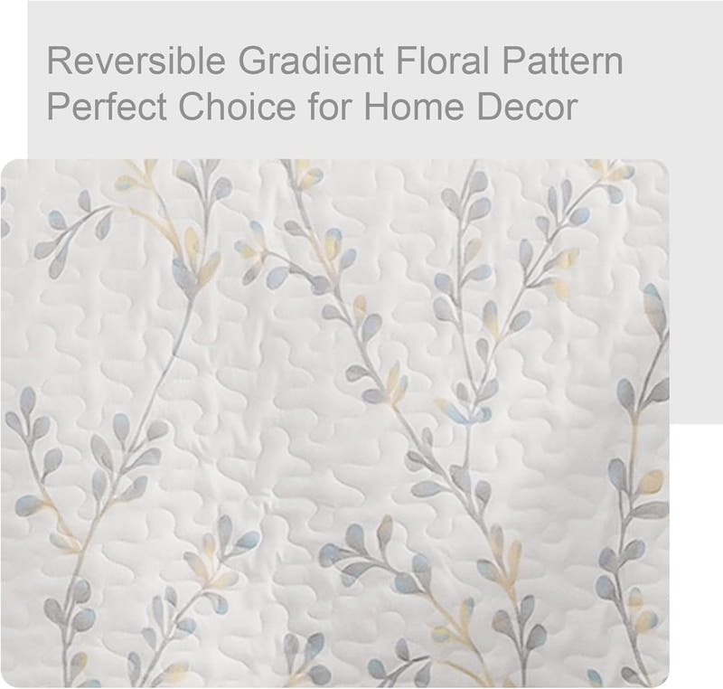 Juego de edredón floral ligero reversible: cubrecamas suaves para todas las estaciones de 3 piezas