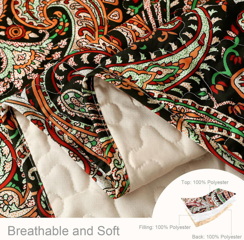 Juego de edredón reversible Paisley Boho: 3 piezas de colchas Paisley para todas las estaciones