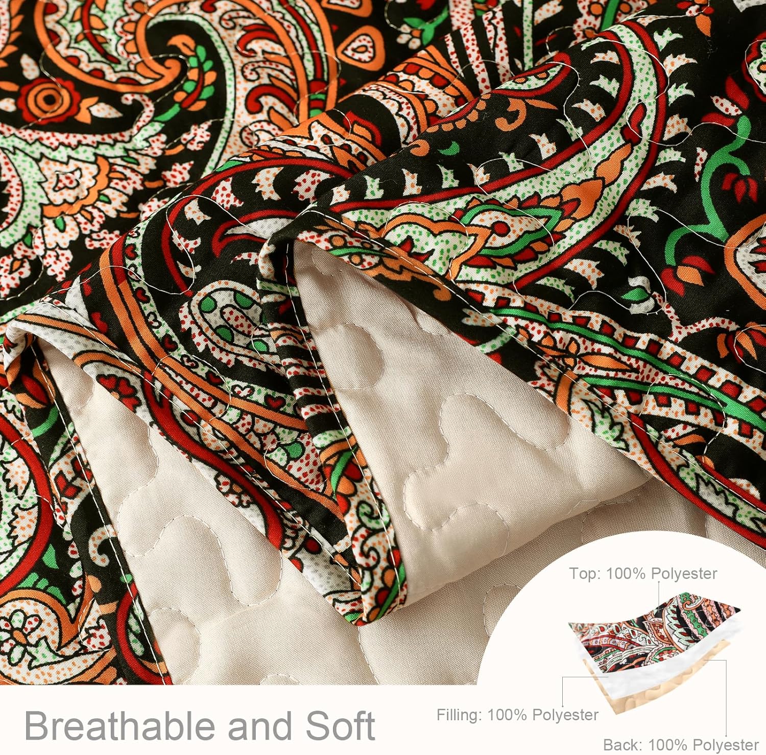 Reversible Paisley Boho Quilt Set - 3 Pieces Paisley All Season Bedspreads