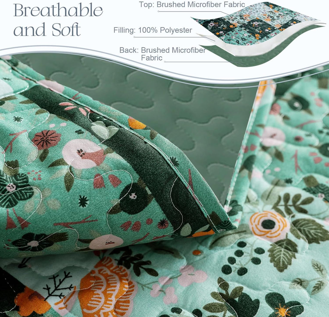 Reversible Floral Boho Patchwork Quilt Set - 3 Pcs All Season Bedspread