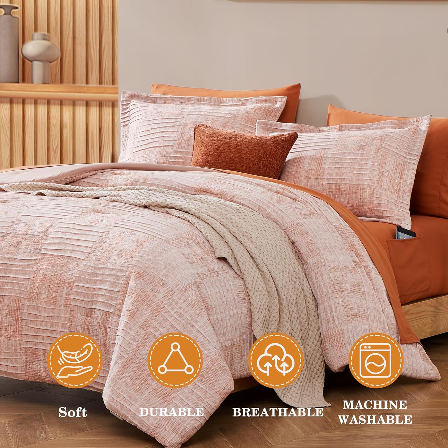 Dual-Tone Crinkle Bed in a Bag Set - 7 Pcs Textured Comforter Set