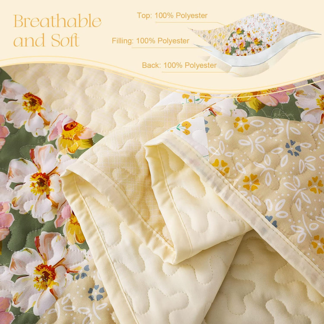 Reversible Floral Boho Patchwork Quilt Set - 3 Pcs All Season Bedspread