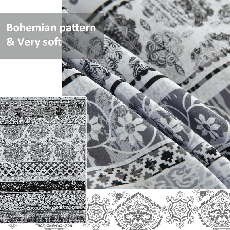 Juego de cama con estampado floral bohemio en una bolsa: juego de 8 piezas de edredón de microfibra a rayas