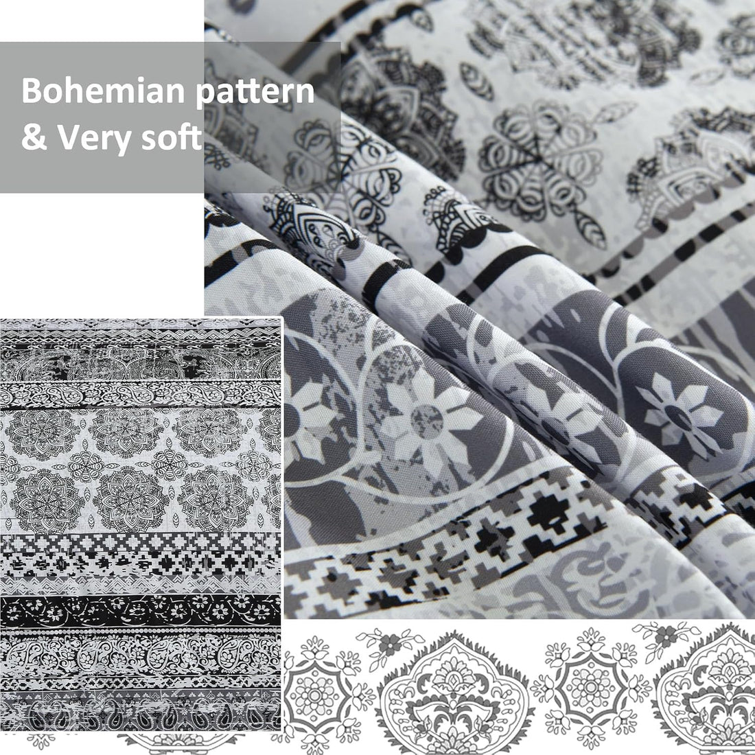Juego de cama con estampado floral bohemio en una bolsa: juego de 8 piezas de edredón de microfibra a rayas
