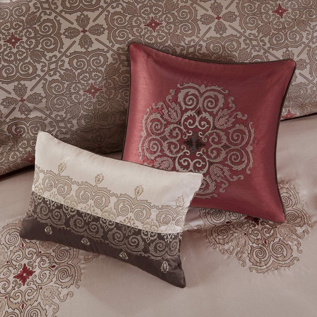 Conjunto de lujo: elegante conjunto de habitación en bolsa de satén, 24 piezas con cortinas y almohadas decorativas a juego 