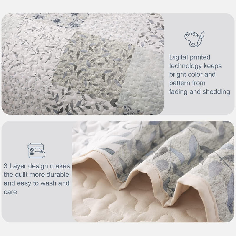 Reversible Floral Patchwork Boho Quilt Set - 3 Pcs All Season Bedspreads